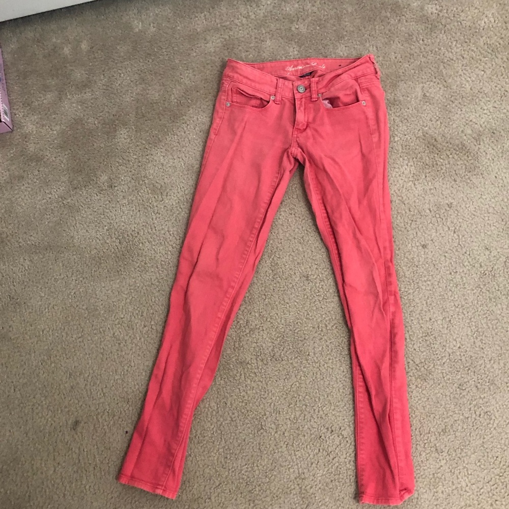 Coral American Eagle skinny jeans